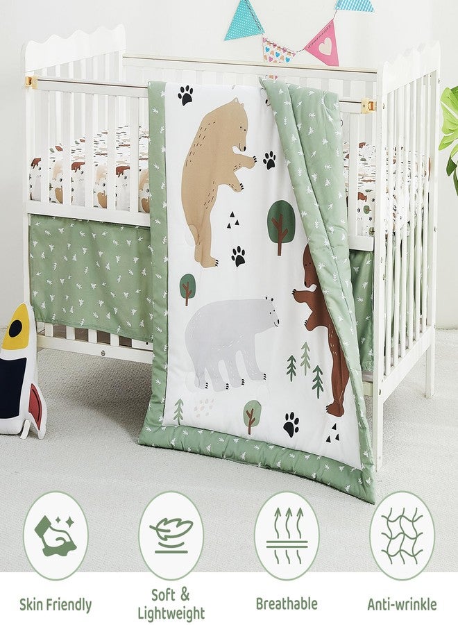 lasoftan 3 Piece Baby Crib Bedding Set, Infant Nursery Bed Set Decor with Quilt + Fitted Crib Sheet + Skirt, Baby Bedding Set Breathable and Soft for Baby Boy and Girl - Forest Bear - Image 2